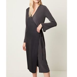French Connection Soffie Mix Wrap Midi Dress – Washed Black